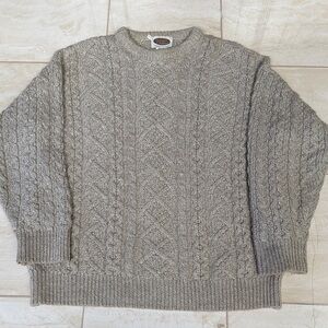 Ireland: Cable Design,Grey/Beige/Cream Merino Pullover (Final Price Drop)